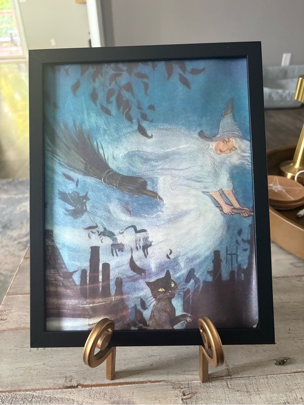 Framed Witch and Black Cat Illustration 8x10 Print
